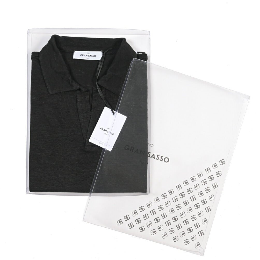 26SS GRAN SASSO リネン100% 半袖ニットスキッパーポロシャツ ブラック 46 | GUARDAROBA MILANO OFFICIAL STORE