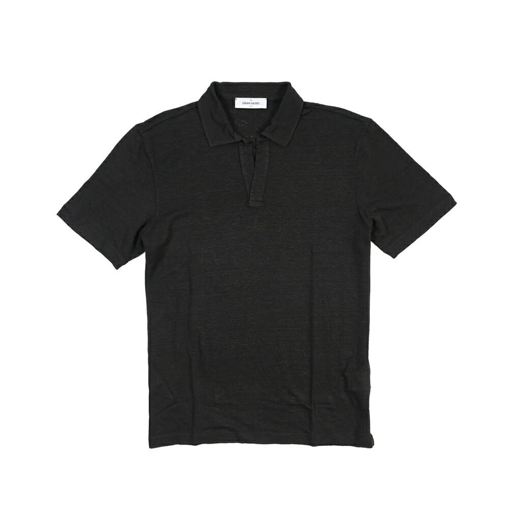26SS GRAN SASSO リネン100% 半袖ニットスキッパーポロシャツ ブラック 46 | GUARDAROBA MILANO OFFICIAL STORE