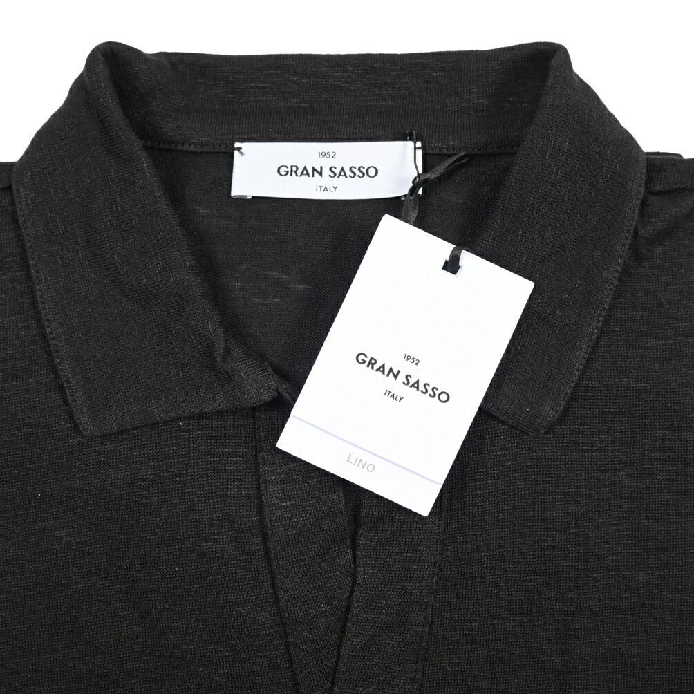 26SS GRAN SASSO リネン100% 半袖ニットスキッパーポロシャツ ブラック 46 | GUARDAROBA MILANO OFFICIAL STORE