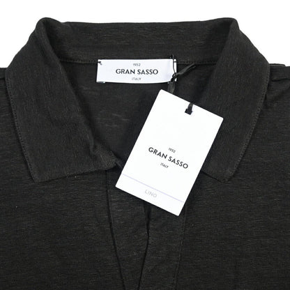 26SS GRAN SASSO リネン100% 半袖ニットスキッパーポロシャツ ブラック 46 | GUARDAROBA MILANO OFFICIAL STORE