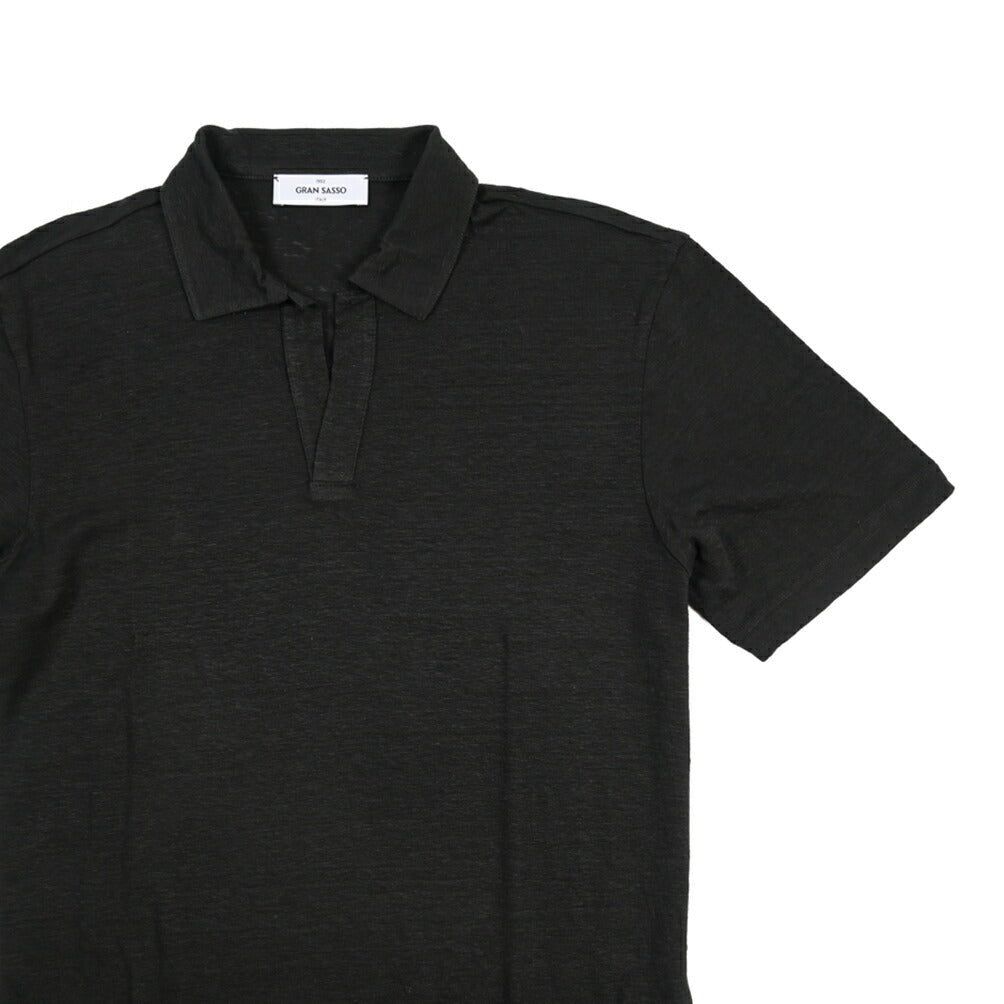 26SS GRAN SASSO リネン100% 半袖ニットスキッパーポロシャツ ブラック 46 | GUARDAROBA MILANO OFFICIAL STORE