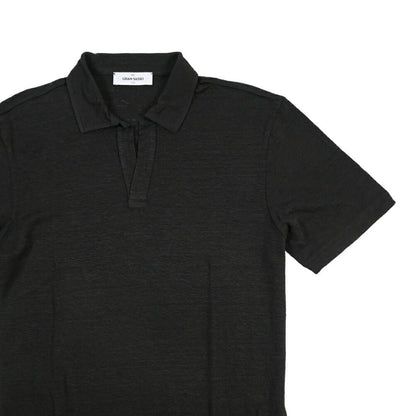 26SS GRAN SASSO リネン100% 半袖ニットスキッパーポロシャツ ブラック 46 | GUARDAROBA MILANO OFFICIAL STORE