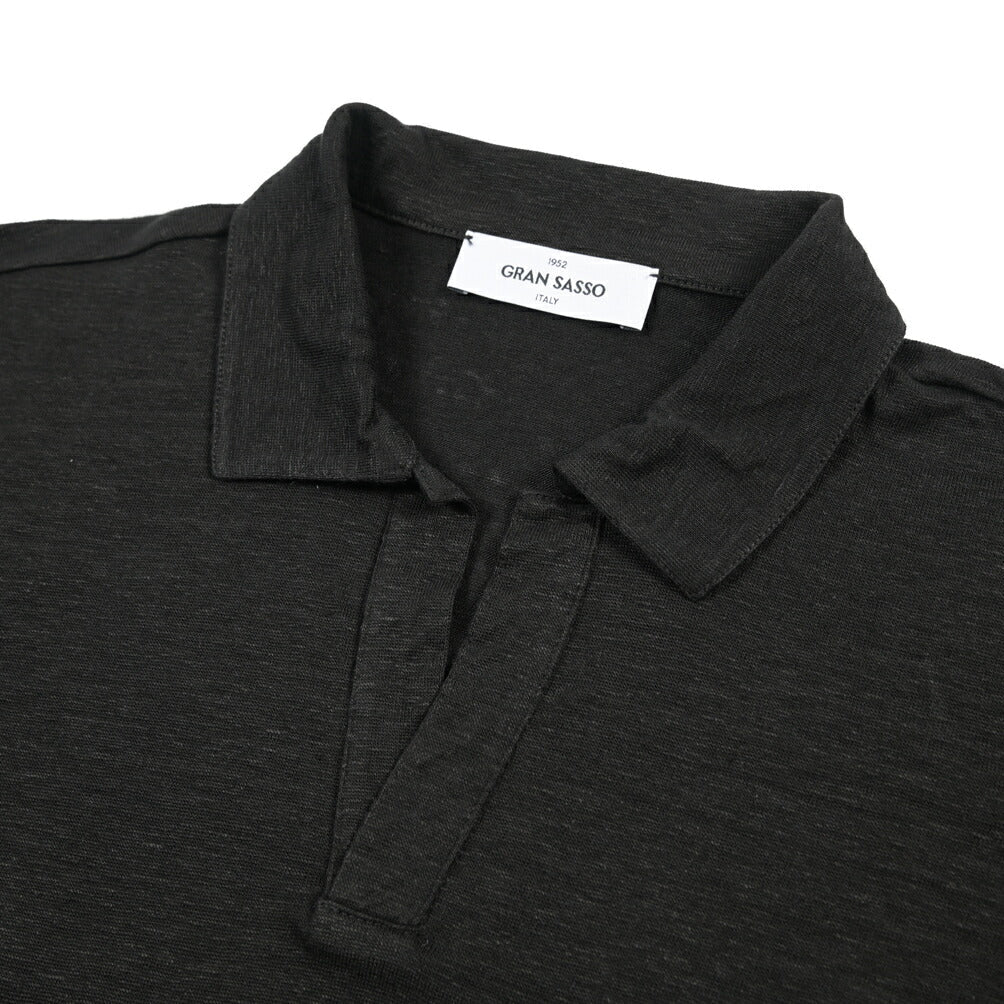 26SS GRAN SASSO リネン100% 半袖ニットスキッパーポロシャツ ブラック 46 | GUARDAROBA MILANO OFFICIAL STORE