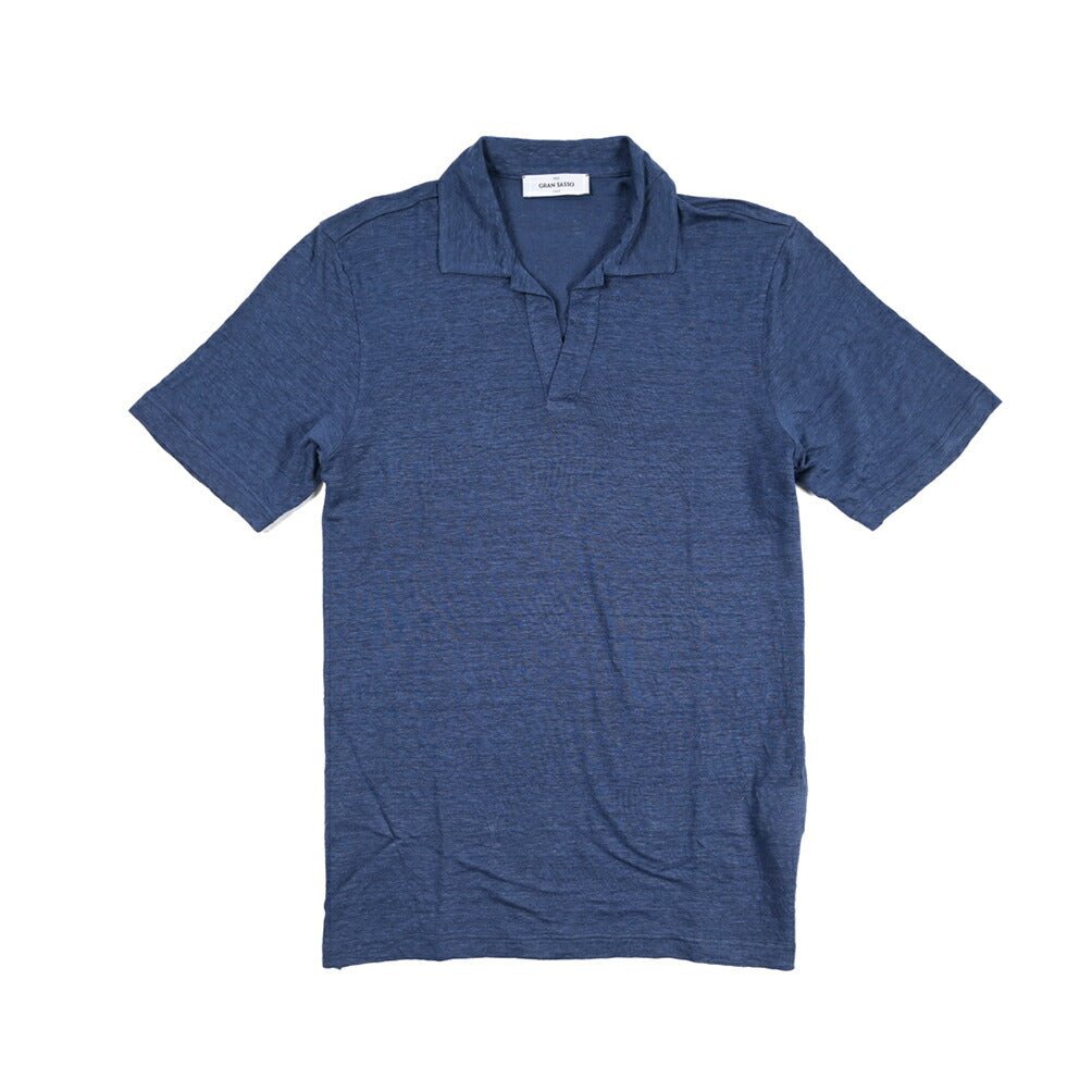 26SS GRAN SASSO リネン100% 半袖ニットスキッパーポロシャツ ネイビー 46 | GUARDAROBA MILANO OFFICIAL STORE