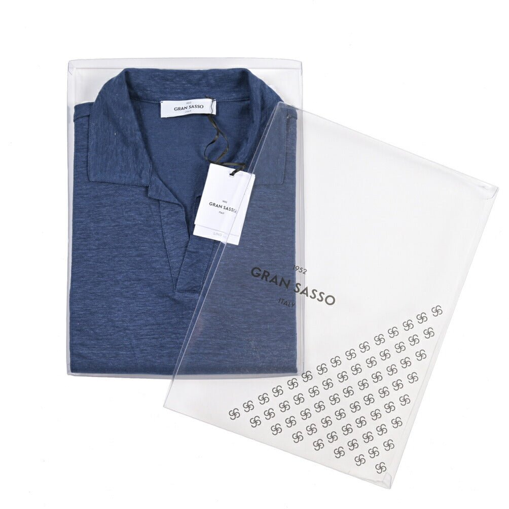 26SS GRAN SASSO リネン100% 半袖ニットスキッパーポロシャツ ネイビー 46 | GUARDAROBA MILANO OFFICIAL STORE