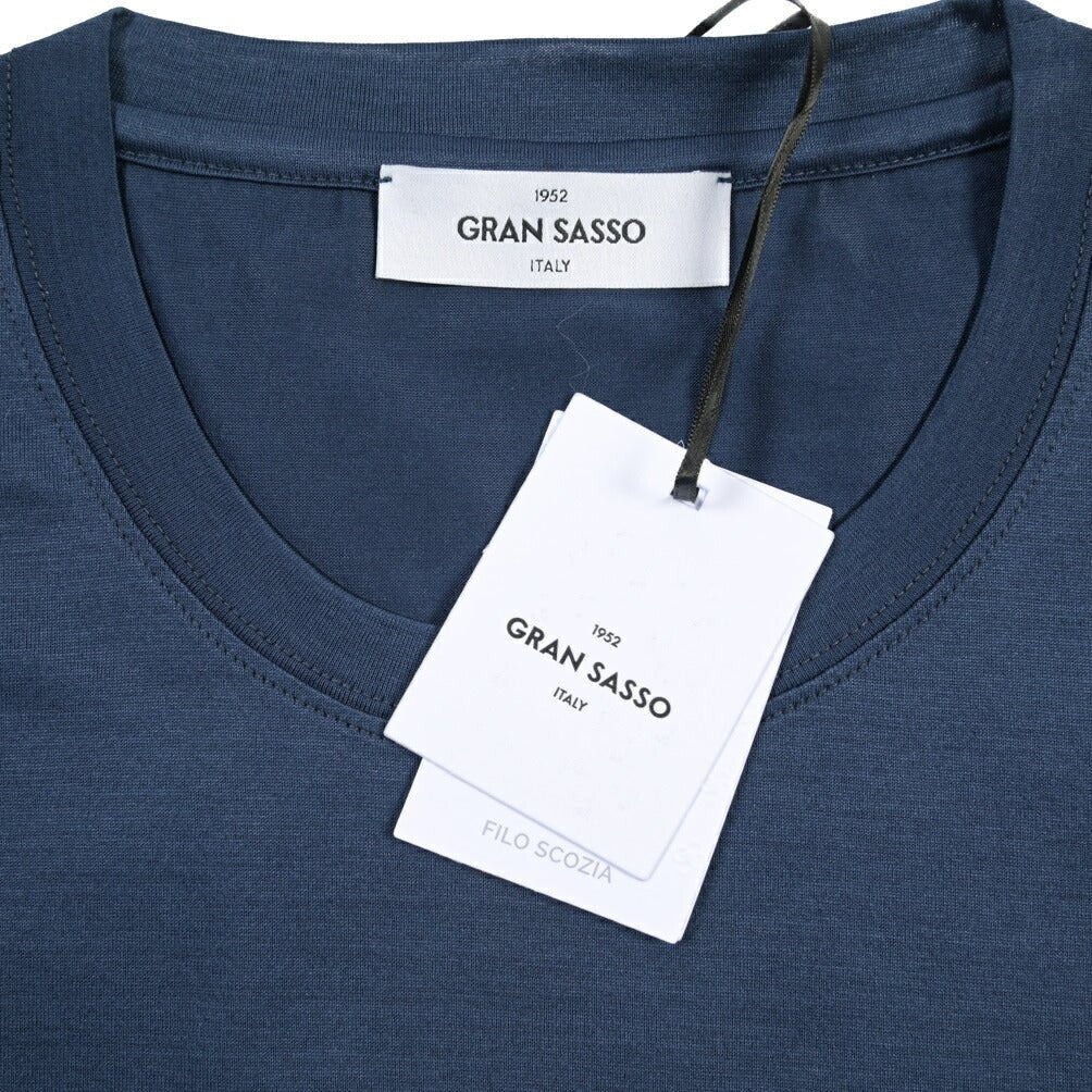 26SS GRAN SASSO マーセライズコットン100% クルーネック半袖Tシャツ / FILO SCOZIA ネイビー 46 | GUARDAROBA MILANO OFFICIAL STORE
