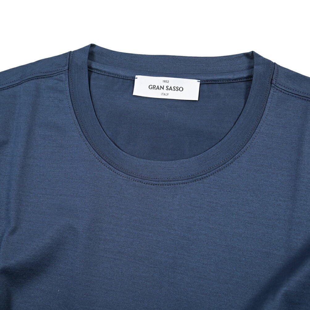 26SS GRAN SASSO マーセライズコットン100% クルーネック半袖Tシャツ / FILO SCOZIA ネイビー 46 | GUARDAROBA MILANO OFFICIAL STORE