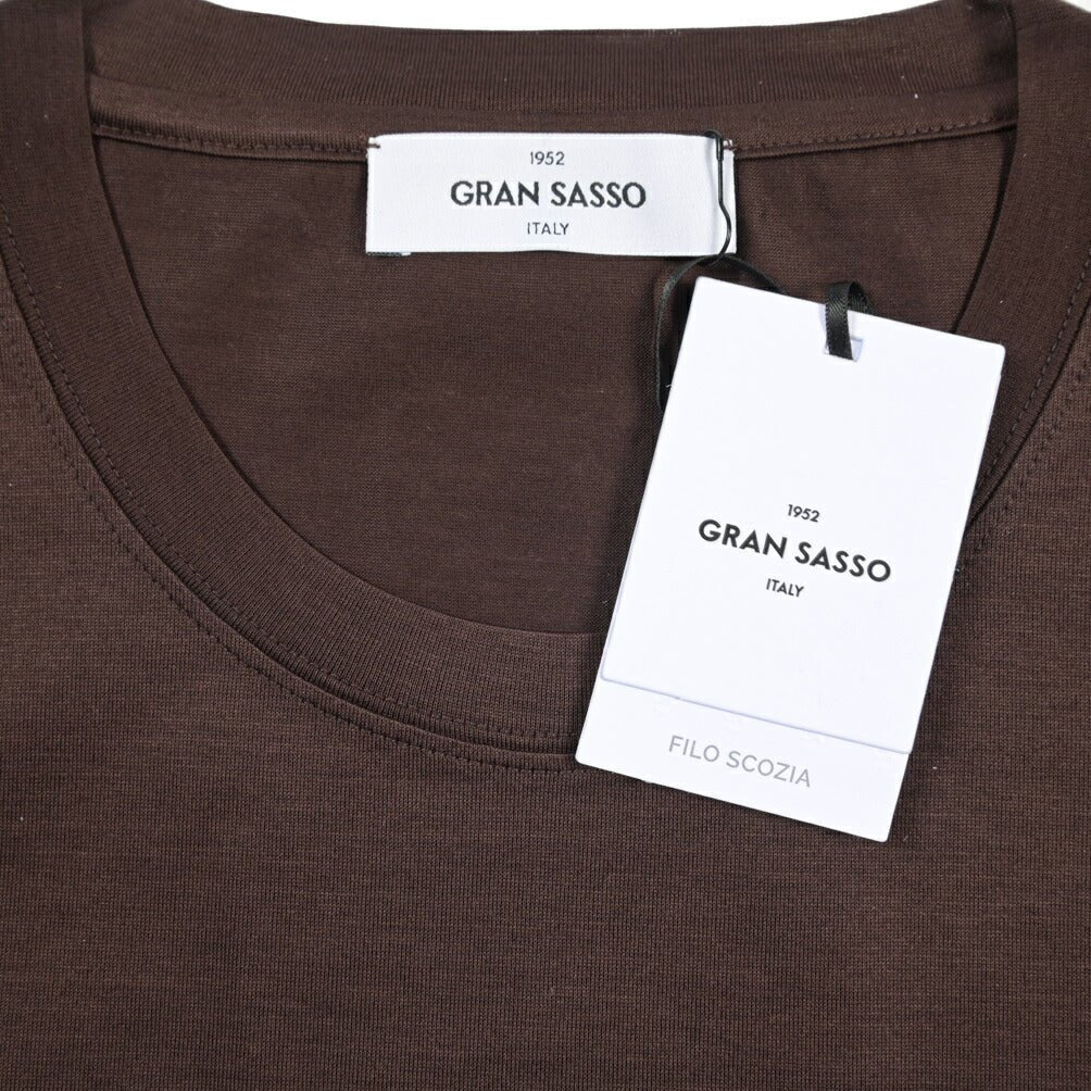 26SS GRAN SASSO マーセライズコットン100% クルーネック半袖Tシャツ / FILO SCOZIA ブラウン 48 | GUARDAROBA MILANO OFFICIAL STORE