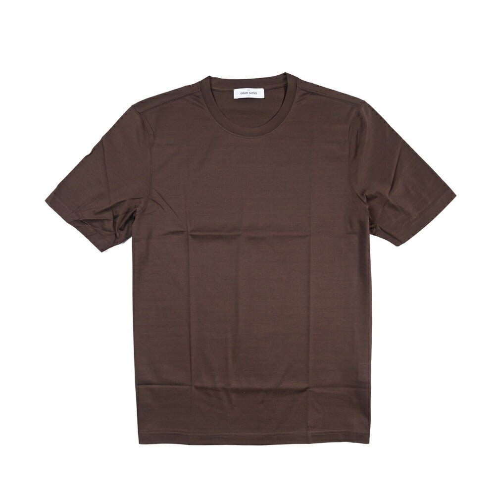 26SS GRAN SASSO マーセライズコットン100% クルーネック半袖Tシャツ / FILO SCOZIA ブラウン 48 | GUARDAROBA MILANO OFFICIAL STORE