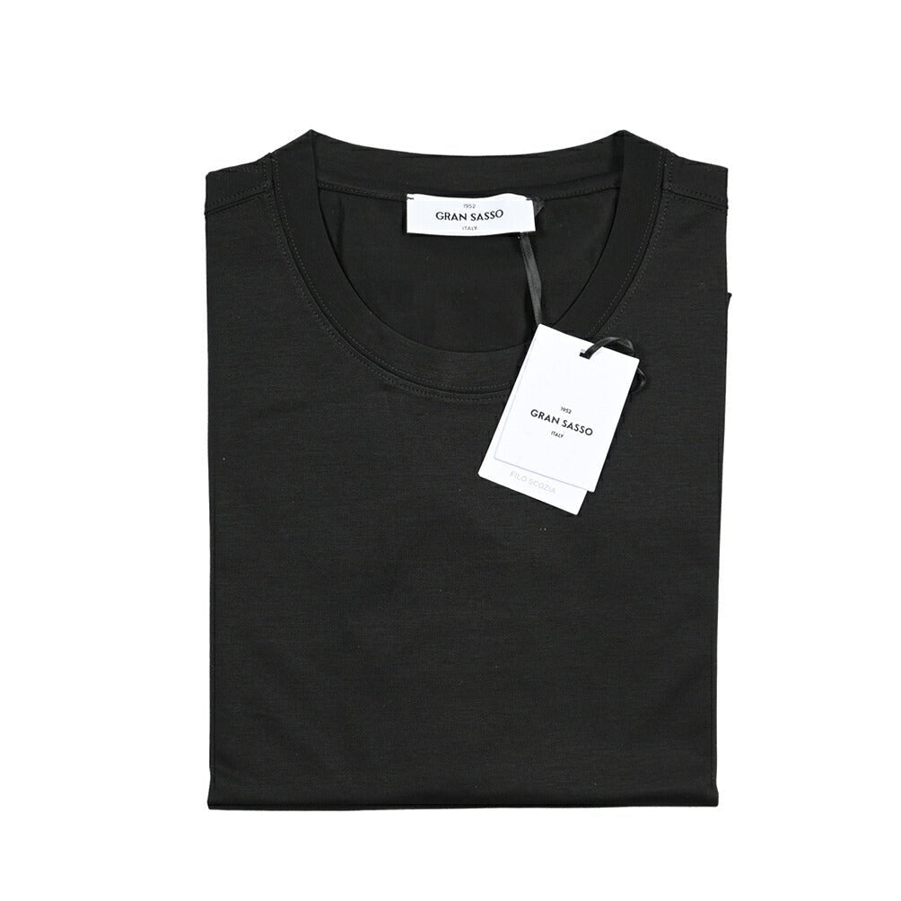 26SS GRAN SASSO マーセライズコットン100% クルーネック半袖Tシャツ / FILO SCOZIA ブラック 46 | GUARDAROBA MILANO OFFICIAL STORE