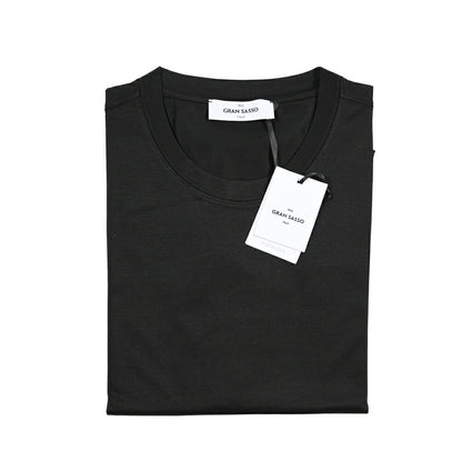 26SS GRAN SASSO マーセライズコットン100% クルーネック半袖Tシャツ / FILO SCOZIA ブラック 46 | GUARDAROBA MILANO OFFICIAL STORE