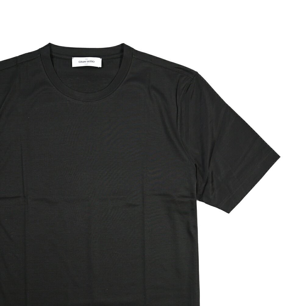 26SS GRAN SASSO マーセライズコットン100% クルーネック半袖Tシャツ / FILO SCOZIA ブラック 46 | GUARDAROBA MILANO OFFICIAL STORE