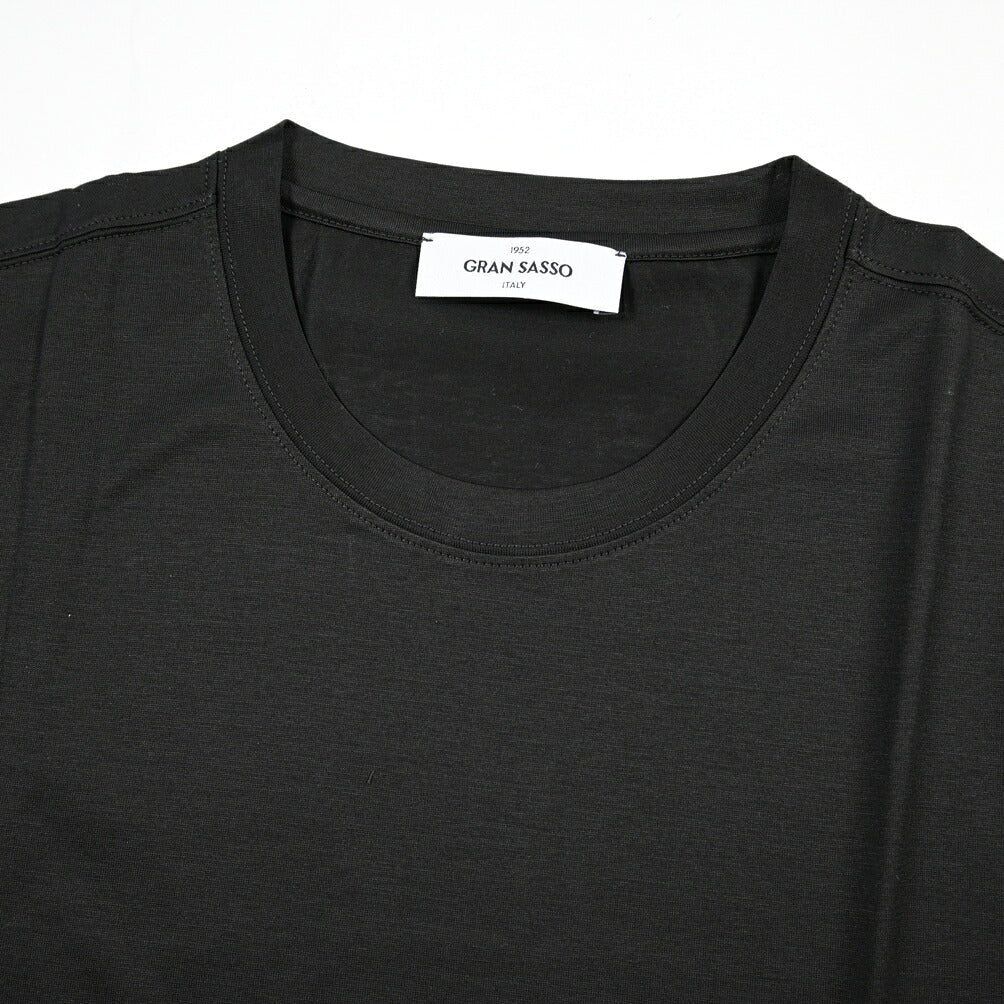 26SS GRAN SASSO マーセライズコットン100% クルーネック半袖Tシャツ / FILO SCOZIA ブラック 46 | GUARDAROBA MILANO OFFICIAL STORE