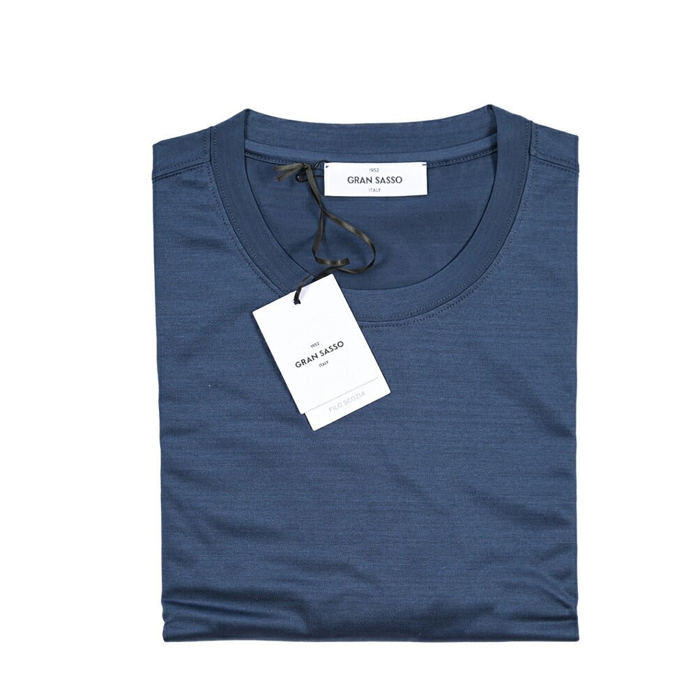 26SS GRAN SASSO マーセライズコットン100% クルーネック半袖Tシャツ / FILO SCOZIA ネイビー 46 | GUARDAROBA MILANO OFFICIAL STORE