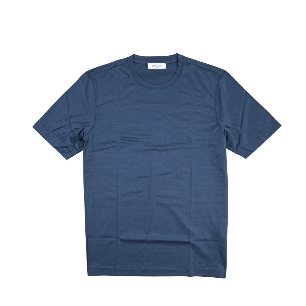 26SS GRAN SASSO マーセライズコットン100% クルーネック半袖Tシャツ / FILO SCOZIA ネイビー 46 | GUARDAROBA MILANO OFFICIAL STORE