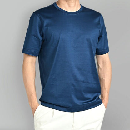 26SS GRAN SASSO マーセライズコットン100% クルーネック半袖Tシャツ / FILO SCOZIA ネイビー 46 | GUARDAROBA MILANO OFFICIAL STORE