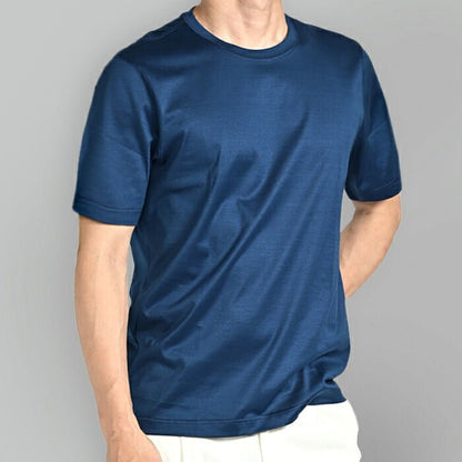 26SS GRAN SASSO マーセライズコットン100% クルーネック半袖Tシャツ / FILO SCOZIA ネイビー 46 | GUARDAROBA MILANO OFFICIAL STORE