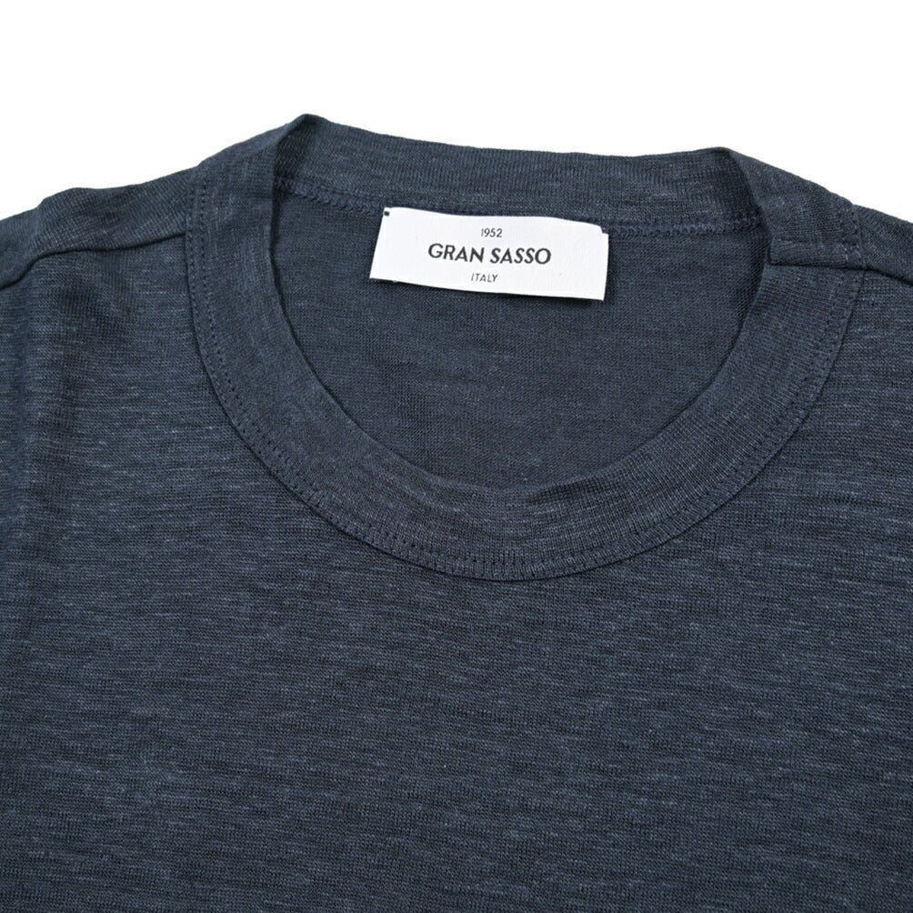 26SS GRAN SASSO リネン100% 長袖ニットTシャツ ネイビー 48 | GUARDAROBA MILANO OFFICIAL STORE