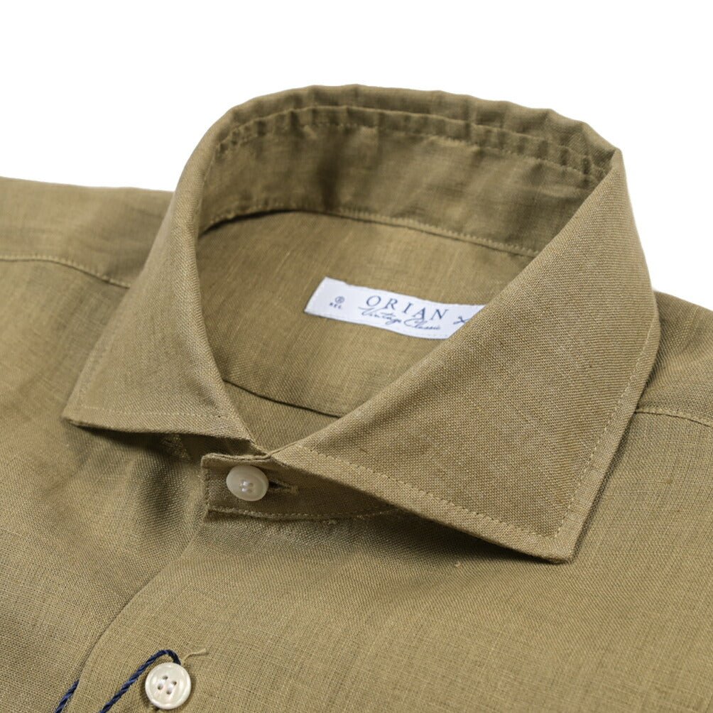 26SS ORIAN リネン100% ホリゾンタルカラードレスシャツ / Vintage Classic カーキグリーン 38 | GUARDAROBA MILANO OFFICIAL STORE
