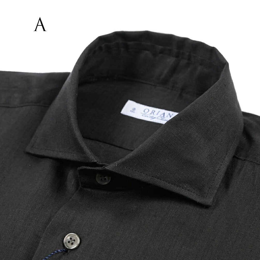 26SS ORIAN リネン100% ホリゾンタルカラードレスシャツ / Vintage Classic A. ブラック 38 | GUARDAROBA MILANO OFFICIAL STORE