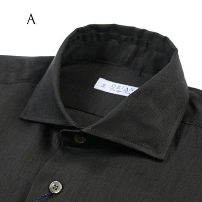 26SS ORIAN リネン100% ホリゾンタルカラードレスシャツ / Vintage Classic A. ブラック 38 | GUARDAROBA MILANO OFFICIAL STORE
