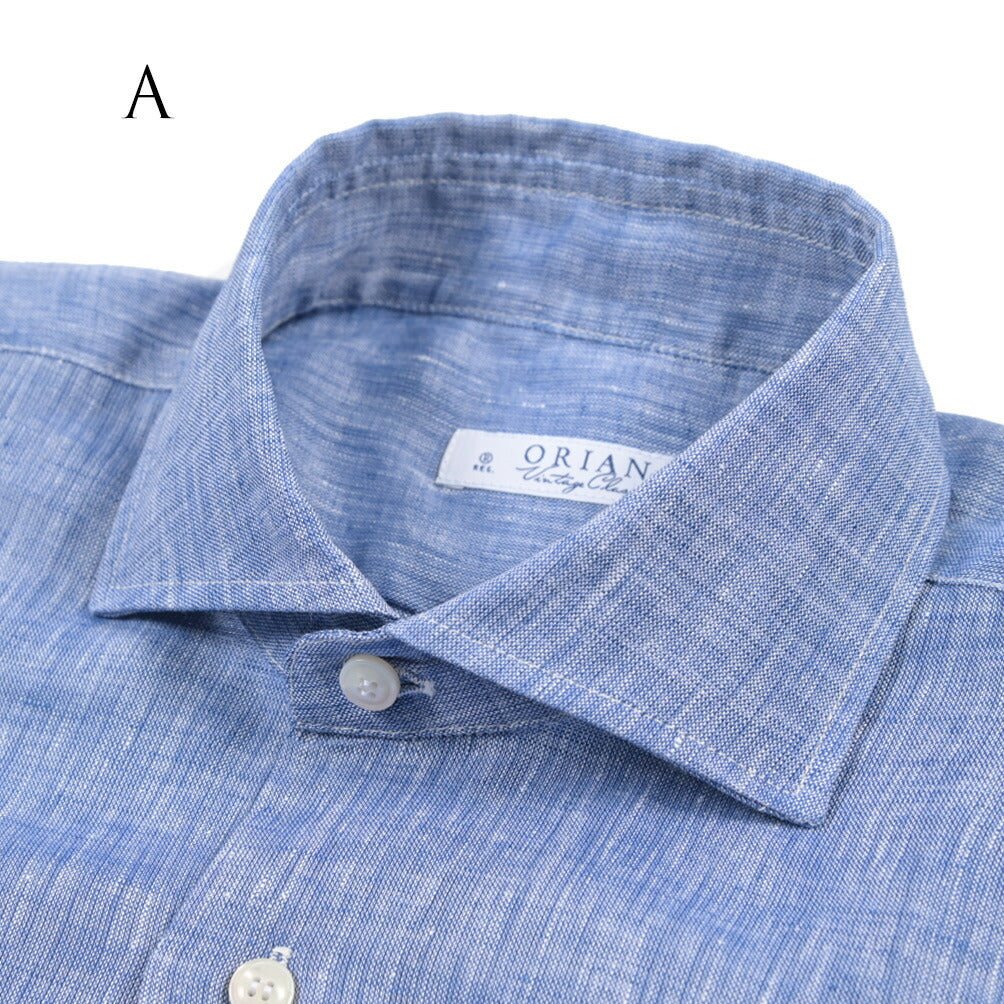 26SS ORIAN リネン100% ホリゾンタルカラードレスシャツ / Vintage Classic A. ブルー 38 | GUARDAROBA MILANO OFFICIAL STORE