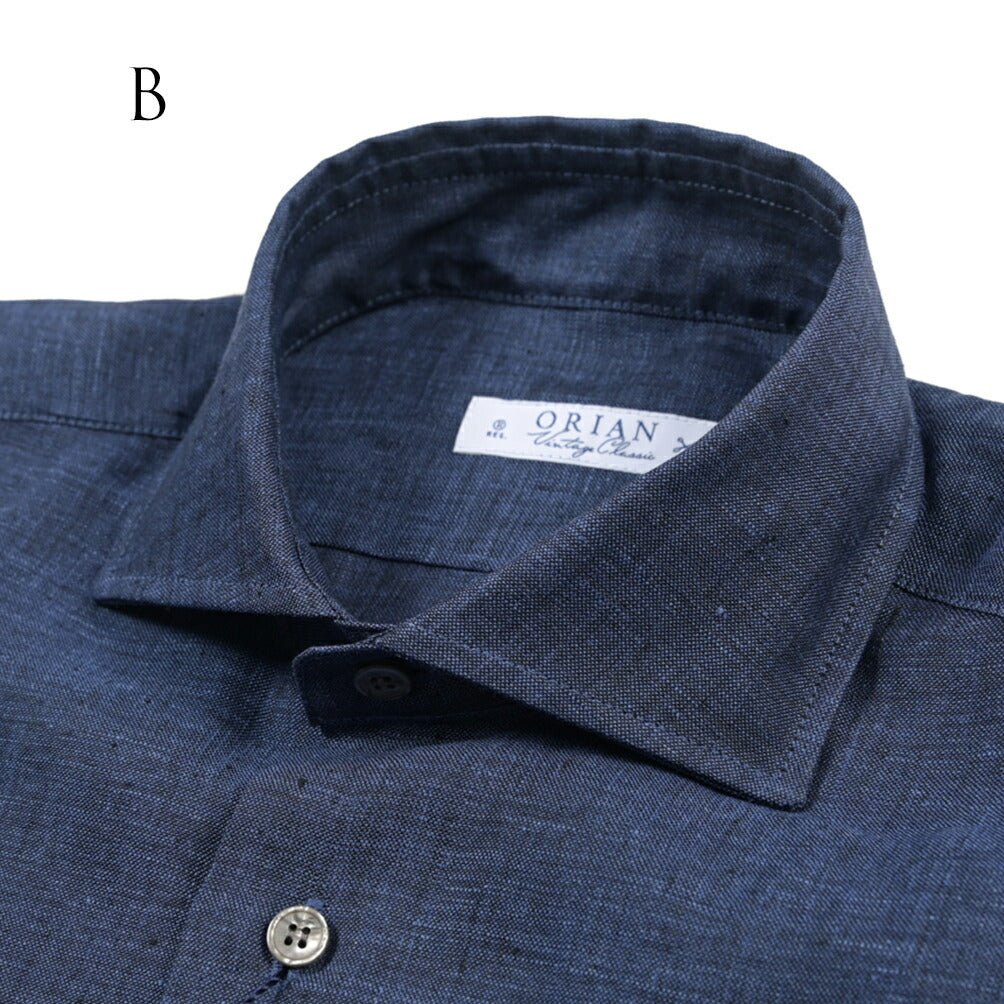 26SS ORIAN リネン100% ホリゾンタルカラードレスシャツ / Vintage Classic A. ブルー 38 | GUARDAROBA MILANO OFFICIAL STORE