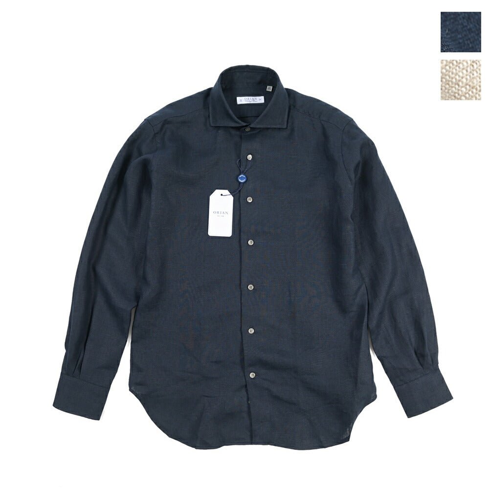 26SS ORIAN リネン100% ホリゾンタルカラードレスシャツ / Vintage Classic A. ネイビー 38 | GUARDAROBA MILANO OFFICIAL STORE
