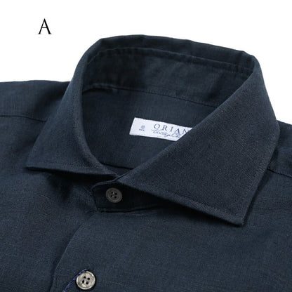 26SS ORIAN リネン100% ホリゾンタルカラードレスシャツ / Vintage Classic A. ネイビー 38 | GUARDAROBA MILANO OFFICIAL STORE