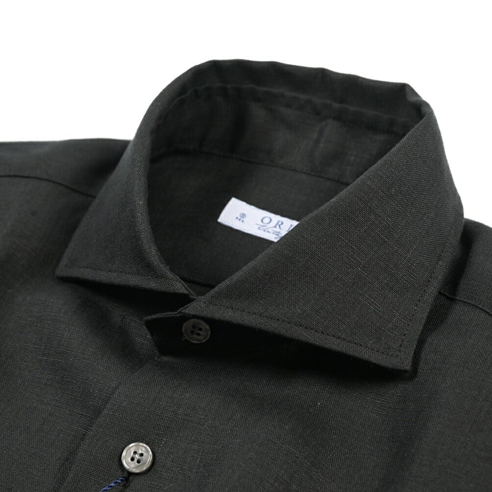 26SS ORIAN リネン100% ホリゾンタルカラードレスシャツ / Vintage Classic ブラック 38 | GUARDAROBA MILANO OFFICIAL STORE