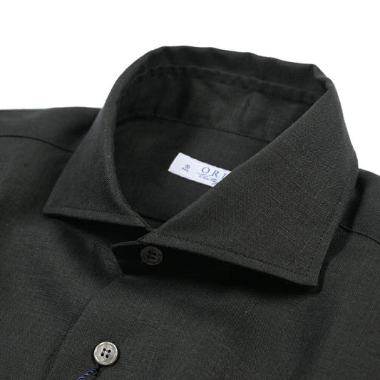 26SS ORIAN リネン100% ホリゾンタルカラードレスシャツ / Vintage Classic ブラック 38 | GUARDAROBA MILANO OFFICIAL STORE