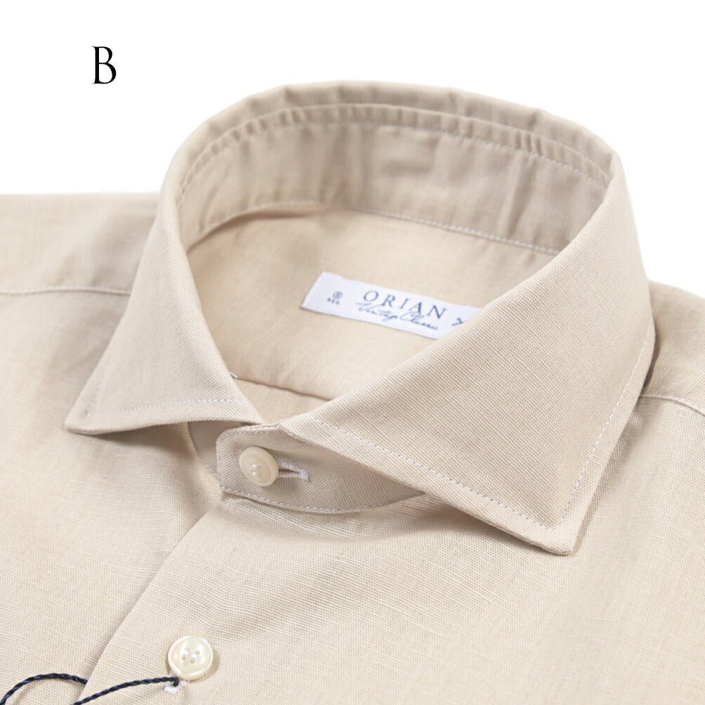 26SS ORIAN リネン混コットン ホリゾンタルカラードレスシャツ / Vintage Classic A. ネイビー 38 | GUARDAROBA MILANO OFFICIAL STORE