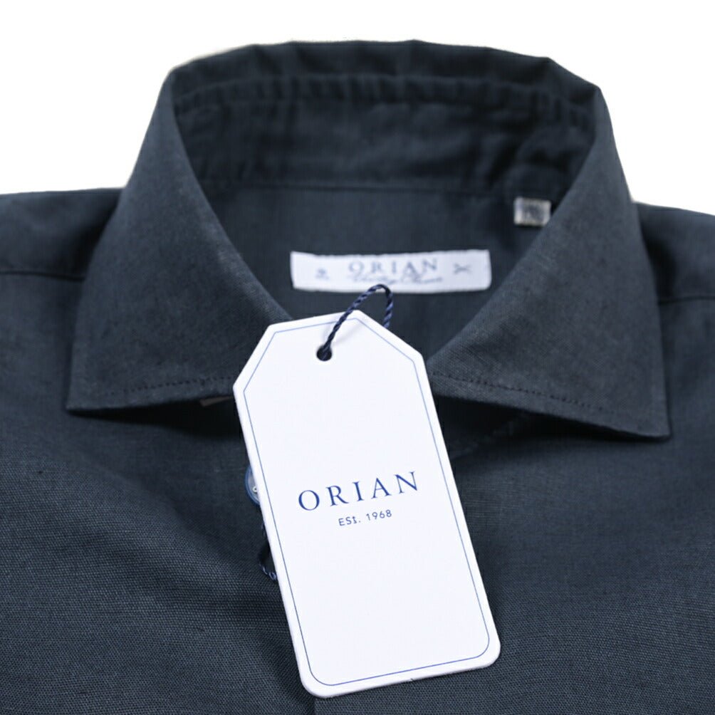26SS ORIAN リネン混コットン ホリゾンタルカラードレスシャツ / Vintage Classic A. ネイビー 38 | GUARDAROBA MILANO OFFICIAL STORE
