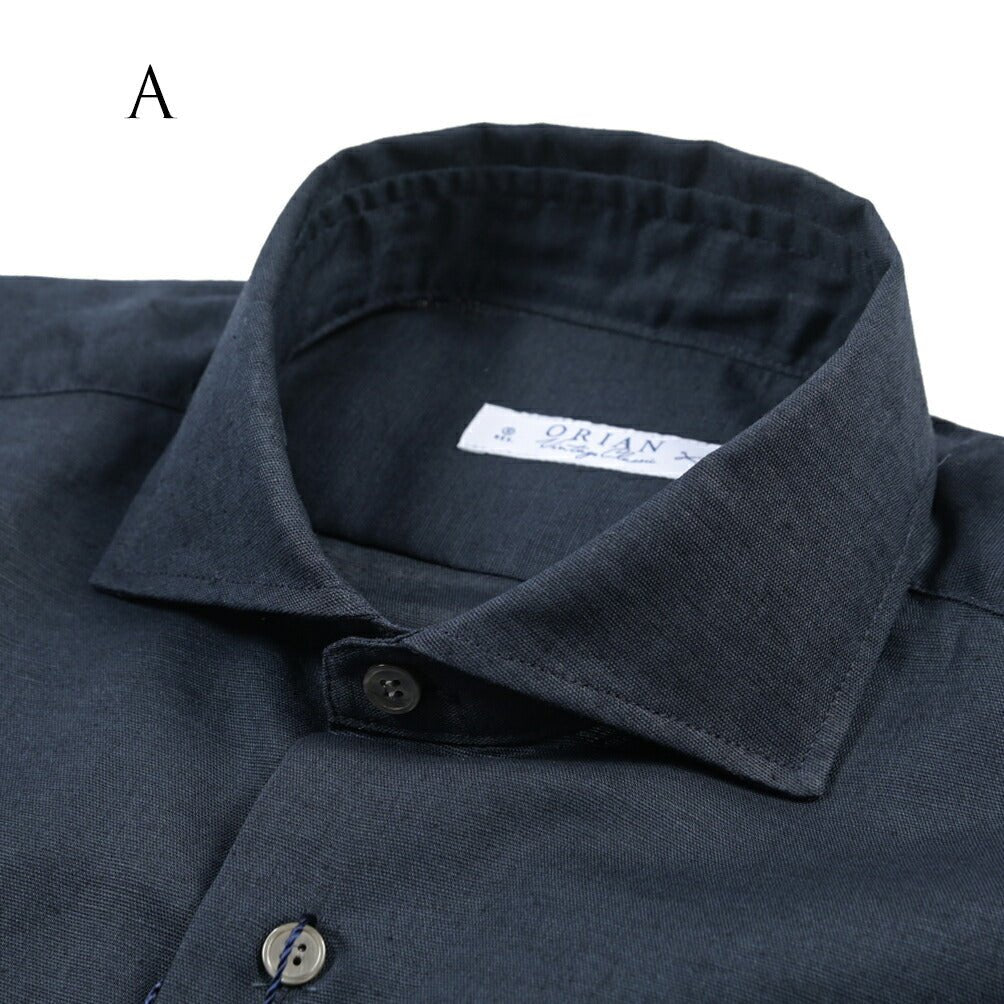 26SS ORIAN リネン混コットン ホリゾンタルカラードレスシャツ / Vintage Classic A. ネイビー 38 | GUARDAROBA MILANO OFFICIAL STORE