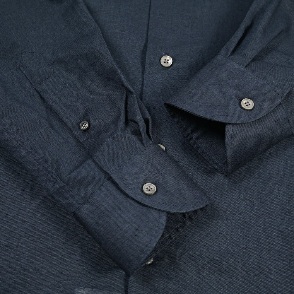 26SS ORIAN リネン混コットン ホリゾンタルカラードレスシャツ / Vintage Classic A. ネイビー 38 | GUARDAROBA MILANO OFFICIAL STORE