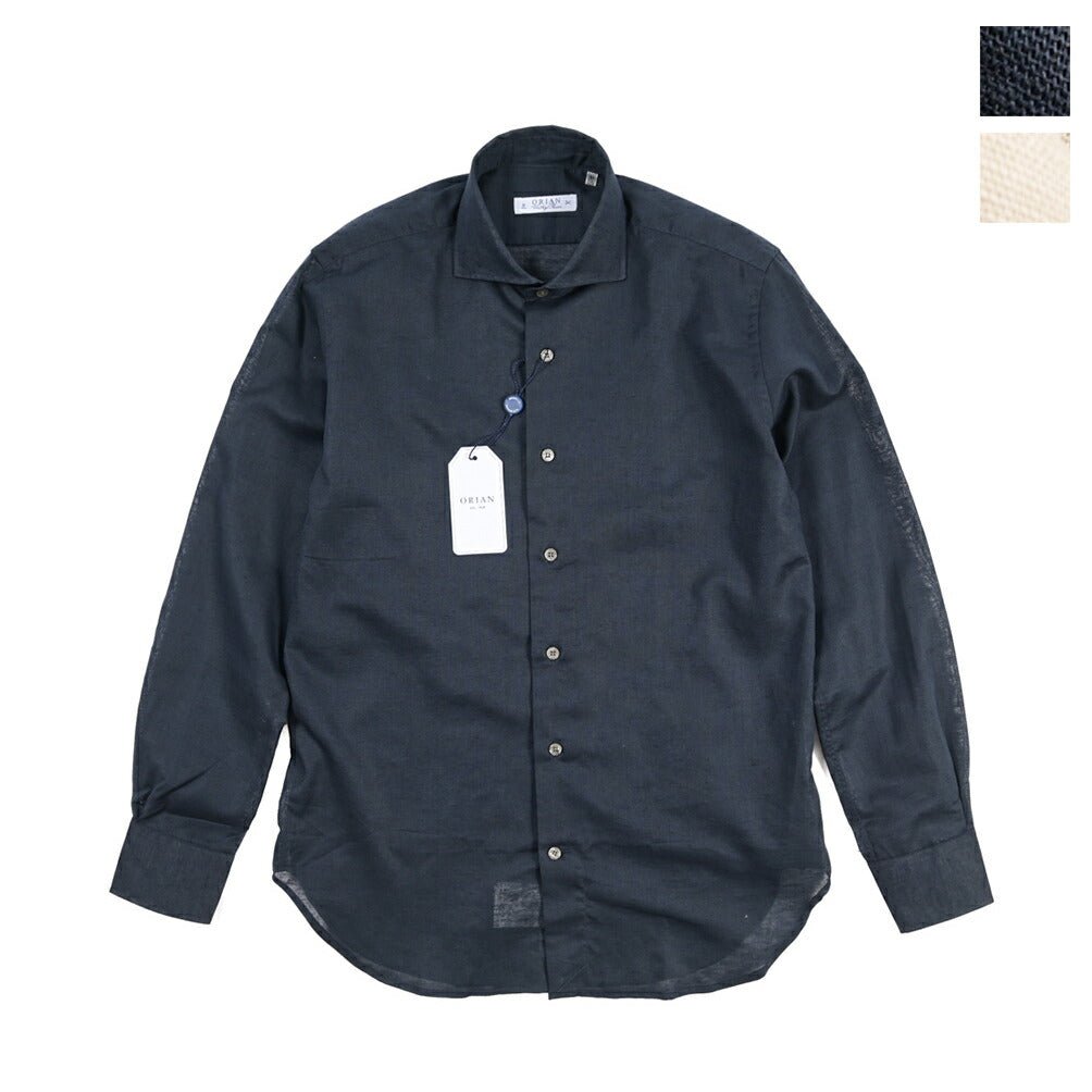26SS ORIAN リネン混コットン ホリゾンタルカラードレスシャツ / Vintage Classic A. ネイビー 38 | GUARDAROBA MILANO OFFICIAL STORE