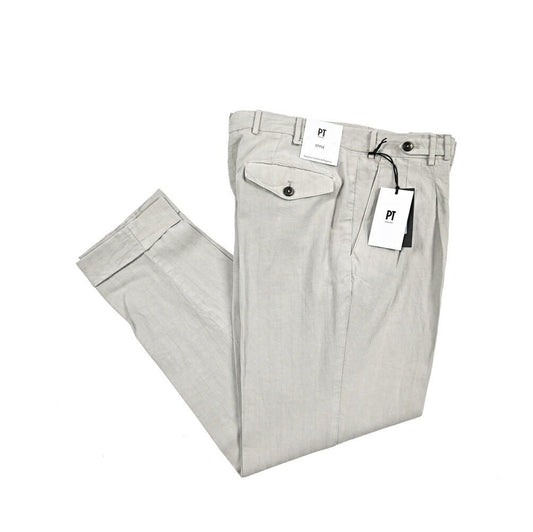 26SS PT TORINO STYLE "CARROT FIT" リヨセル混リネン ツータックスラックス ライトグレー 44 | GUARDAROBA MILANO OFFICIAL STORE