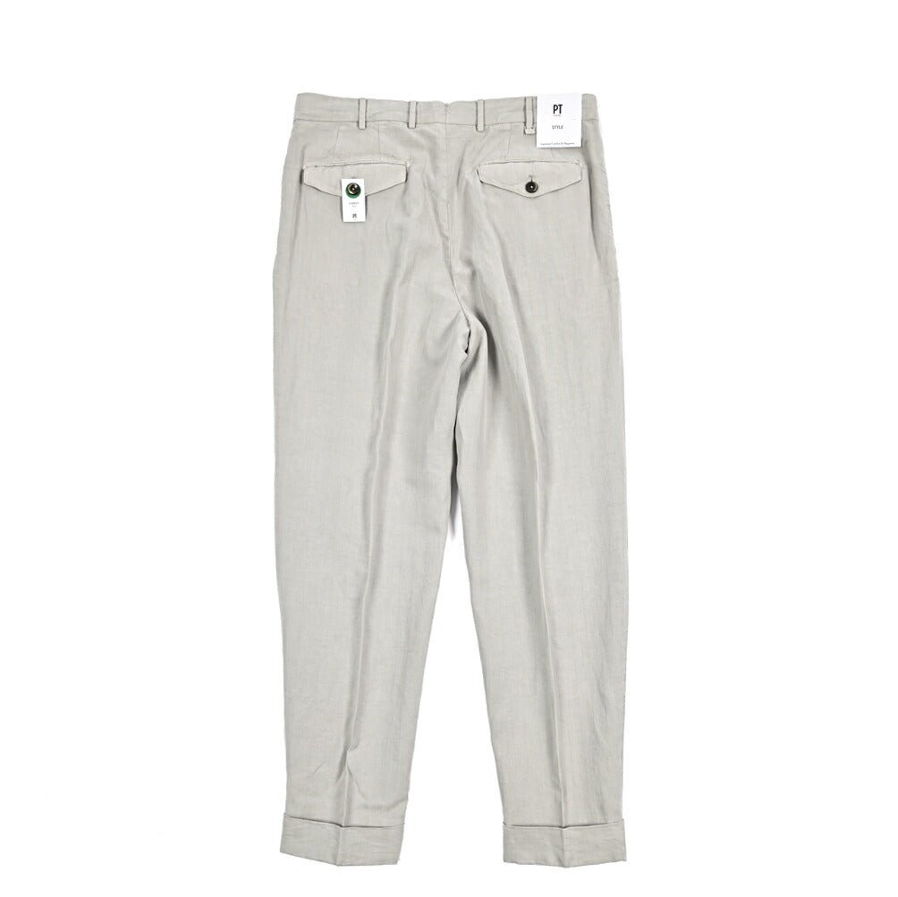 26SS PT TORINO STYLE "CARROT FIT" リヨセル混リネン ツータックスラックス ライトグレー 44 | GUARDAROBA MILANO OFFICIAL STORE