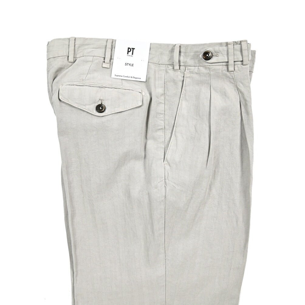 26SS PT TORINO STYLE "CARROT FIT" リヨセル混リネン ツータックスラックス ライトグレー 44 | GUARDAROBA MILANO OFFICIAL STORE