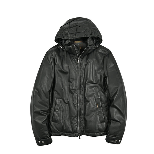 MOORER "ALBINI-LEW" レザーダウンジャケットフーディー