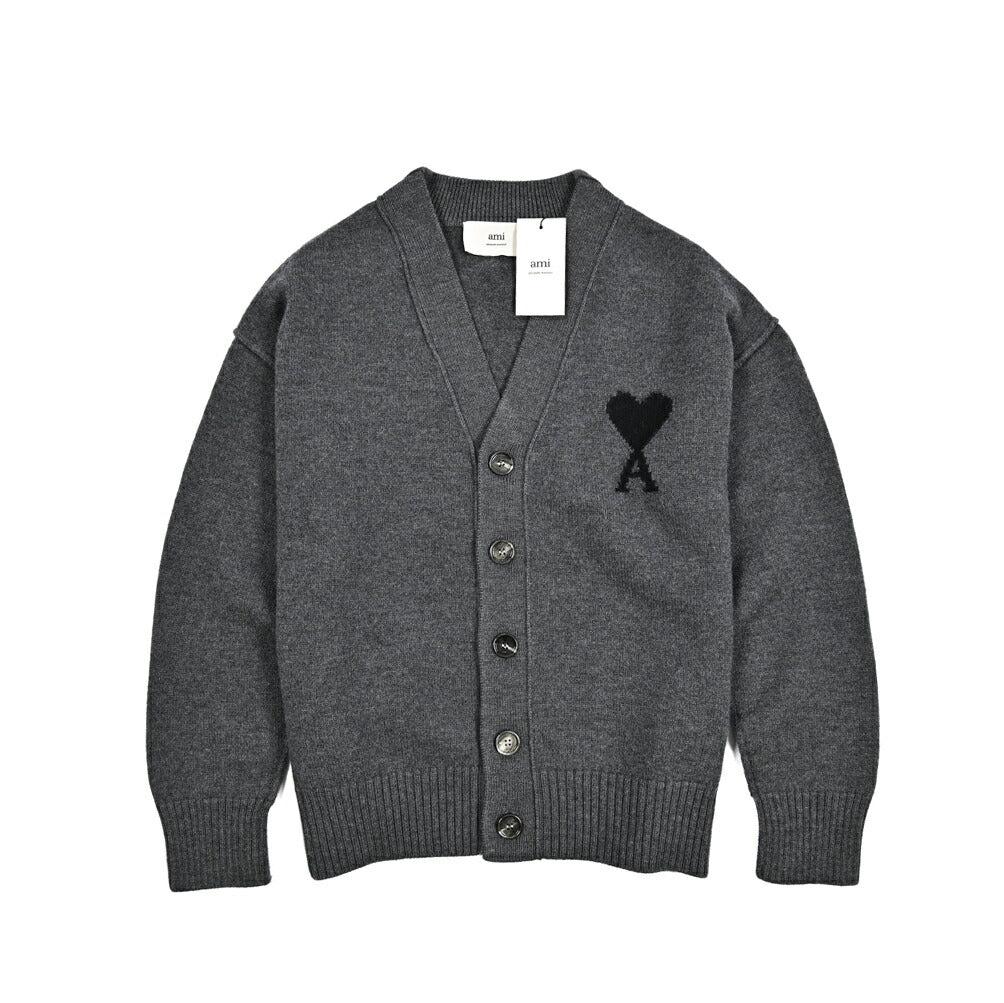 25-26AW AMI PARIS ヴァージンウール100% ワンポイントロゴニットカーディガン