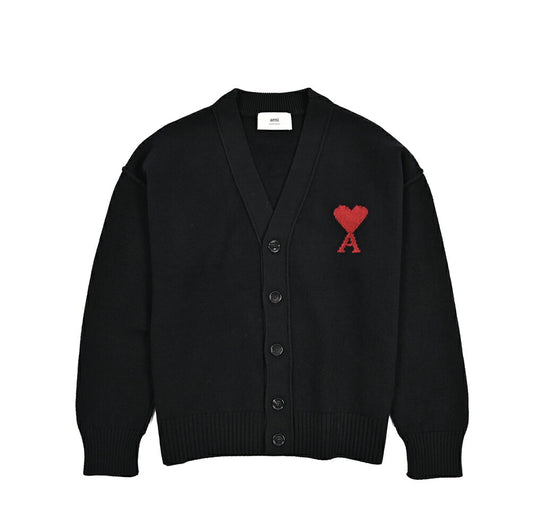 25-26AW AMI PARIS ヴァージンウール100% ワンポイントロゴニットカーディガン
