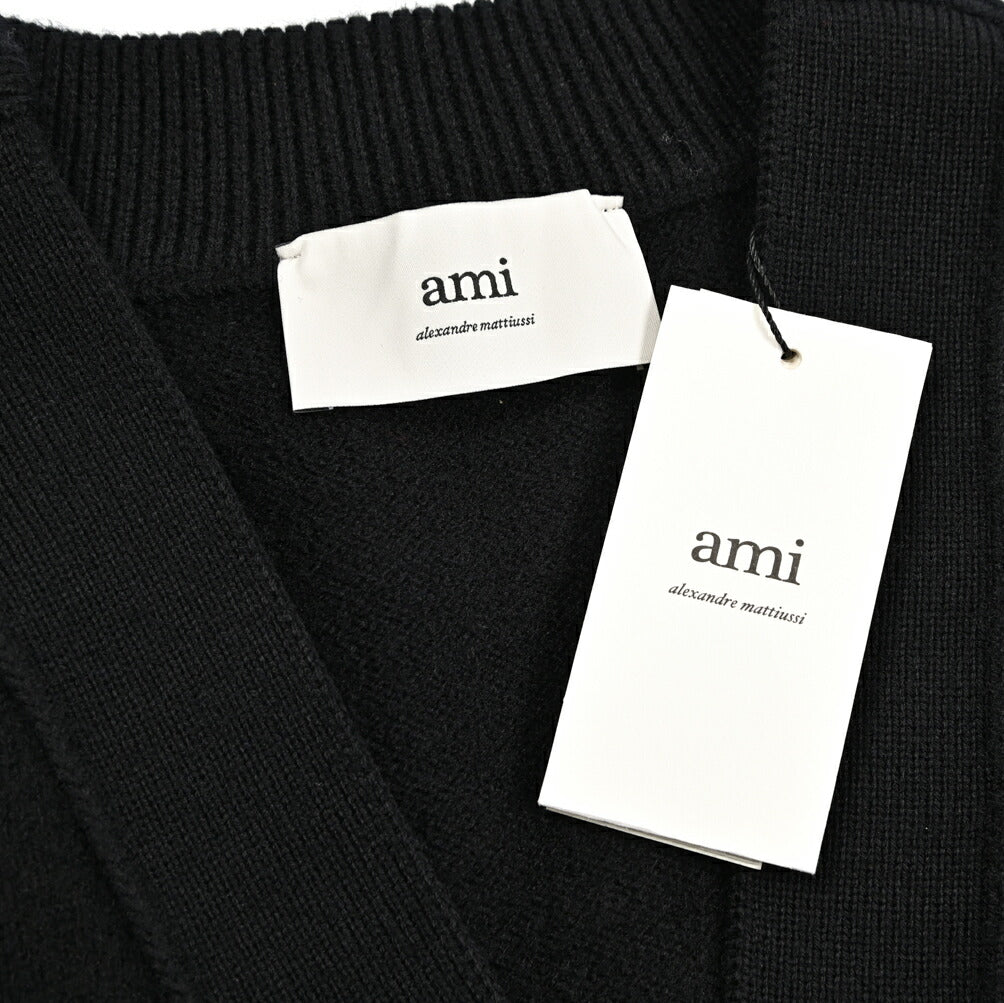 25-26AW AMI PARIS ヴァージンウール100% ワンポイントロゴニットカーディガン