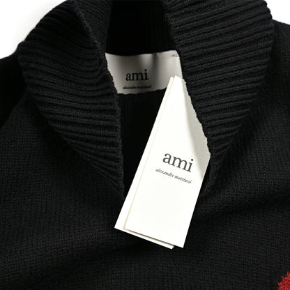 25-26AW AMI PARIS ヴァージンウール100% ワンポイントロゴタートルネックニットセーター