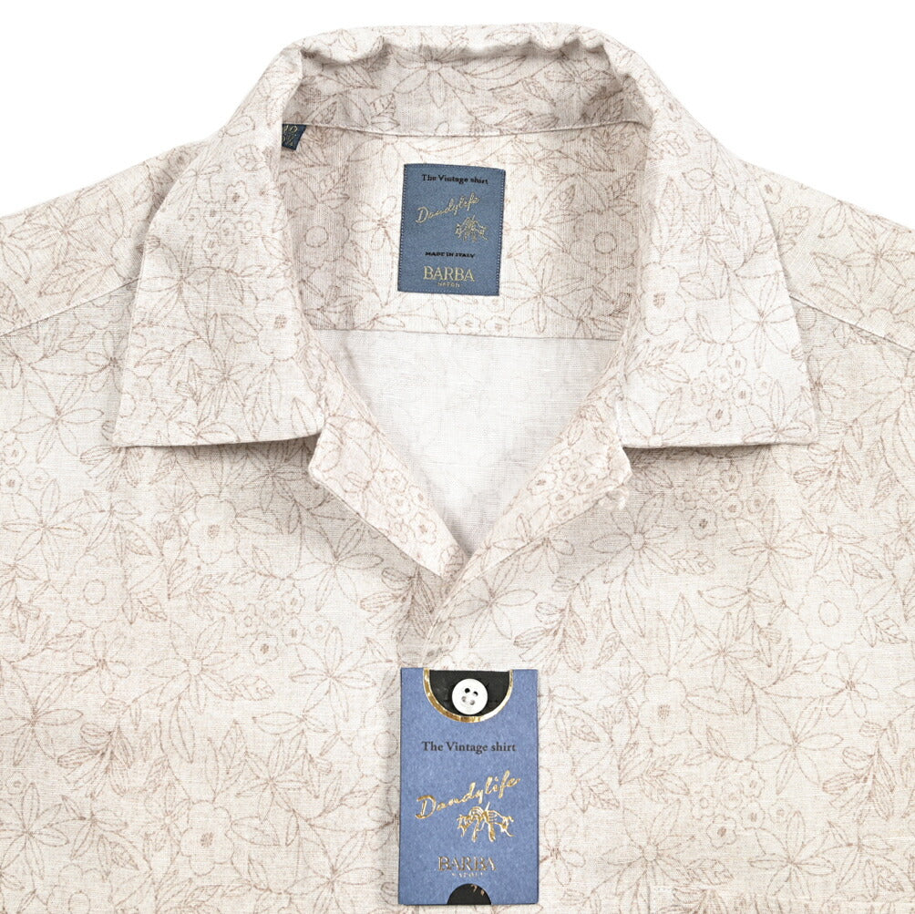 BARBA DANDYLIFE リネン混コットン 半袖オープンカラーシャツ 開襟シャツ