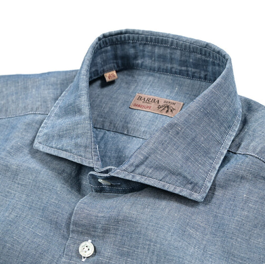 BARBA DANDYLIFE リネン混コットン ホリゾンタルカラーシャツ