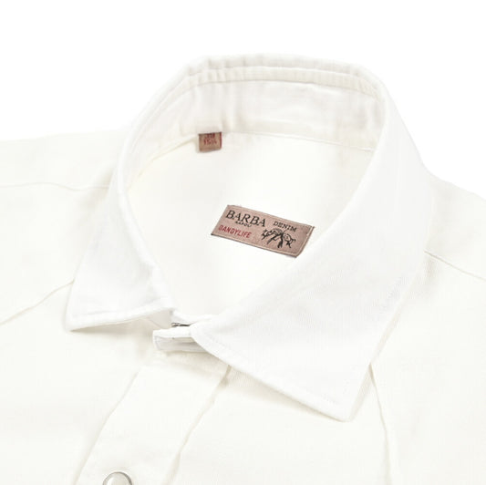 BARBA DANDYLIFE リネン混コットン ホリゾンタルカラーシャツ