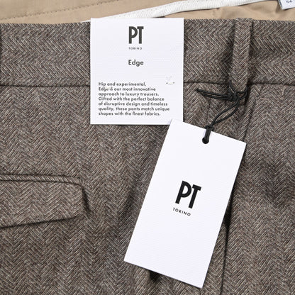 PT TORINO Edge “REBEL FIT” カシミヤ混ウール ワンタックヘリンボーンスラックス