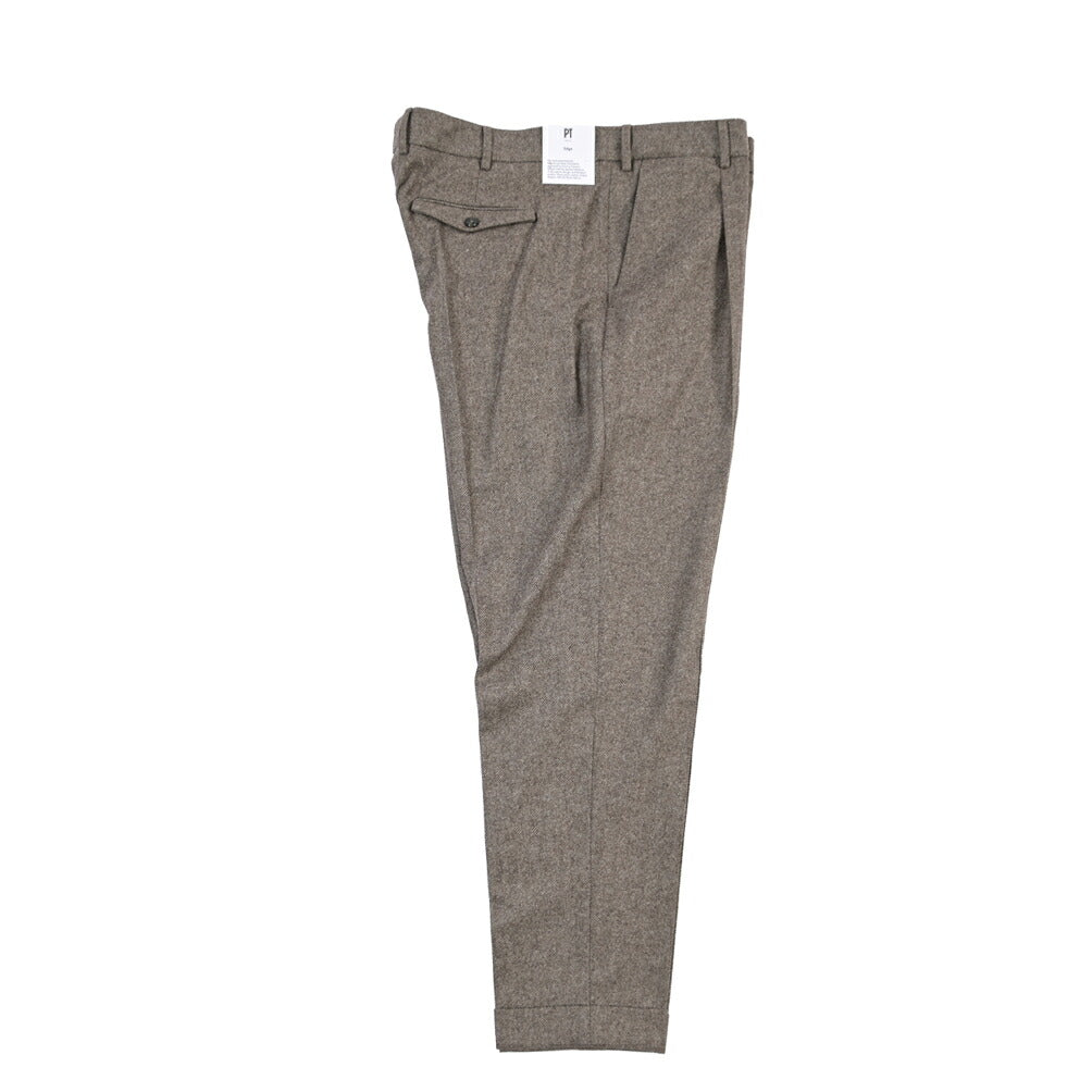 PT TORINO Edge “REBEL FIT” カシミヤ混ウール ワンタックヘリンボーンスラックス