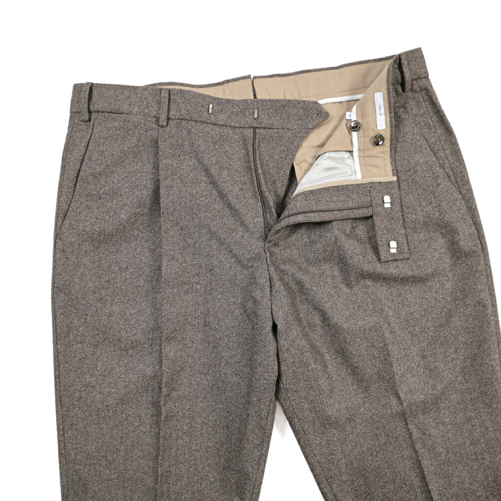 PT TORINO Edge “REBEL FIT” カシミヤ混ウール ワンタックヘリンボーンスラックス